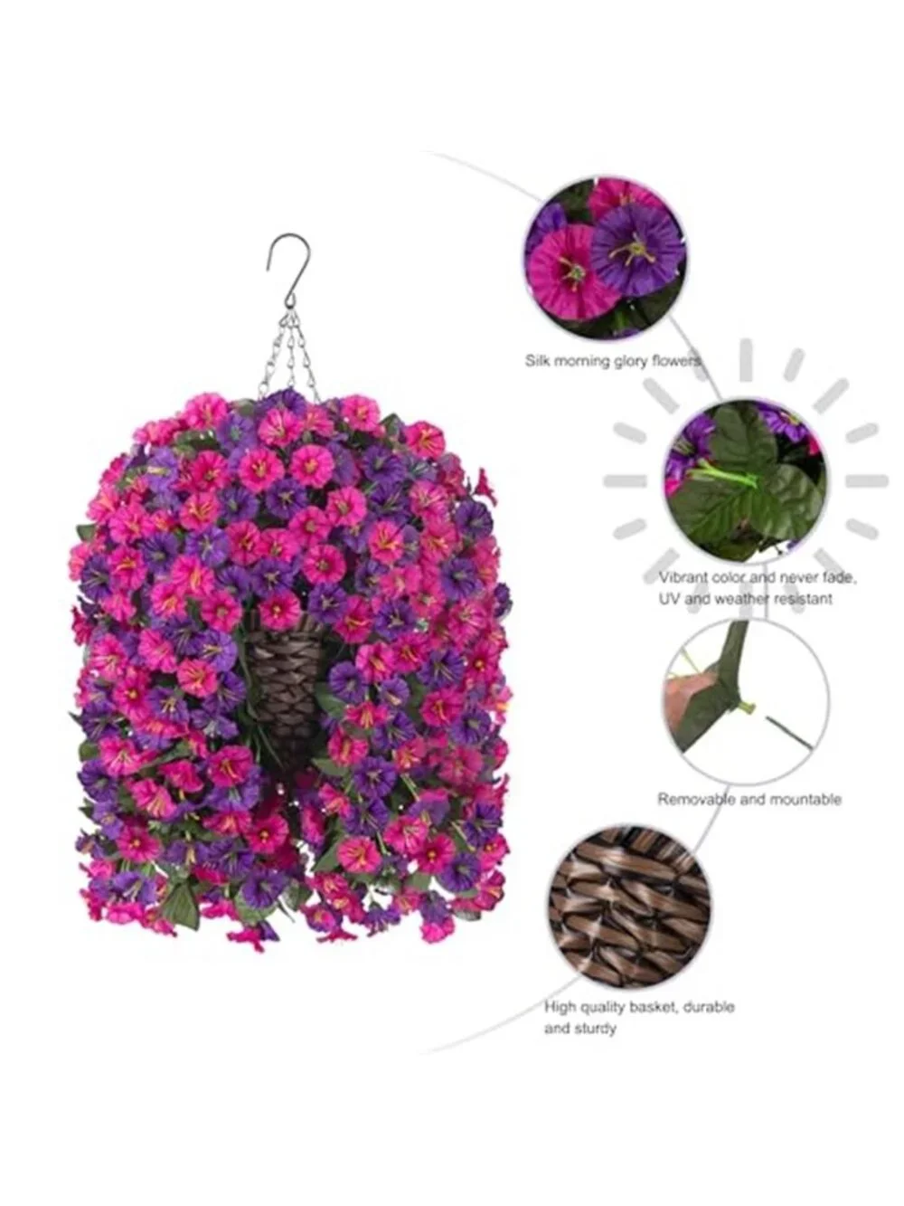 Artificial Hanging Orchid Flowers Purple Fuchsia Faux Plant Basket Outdoor Decor